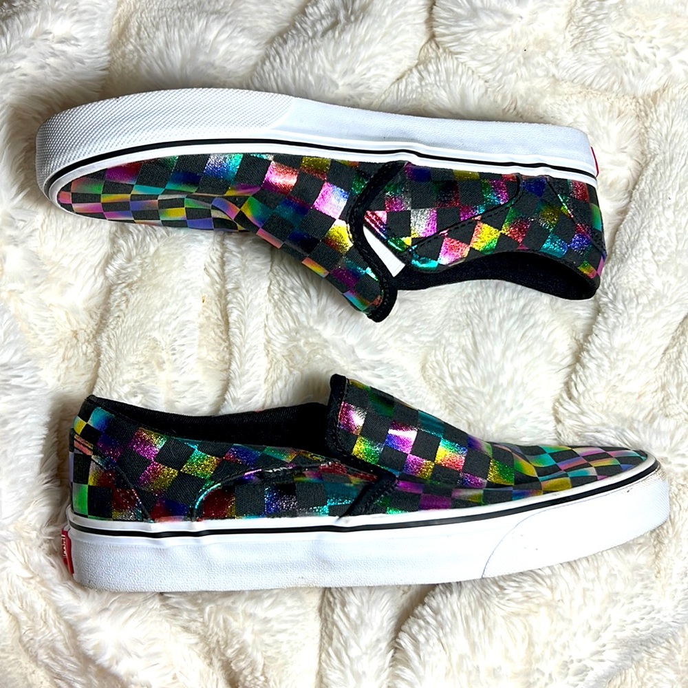 Slip On Rainbow Checkered Vans (Holographic)
